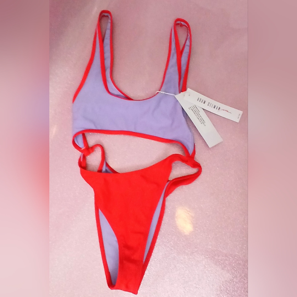 Adam Selman Sport Red and Purple Swimsuit XS